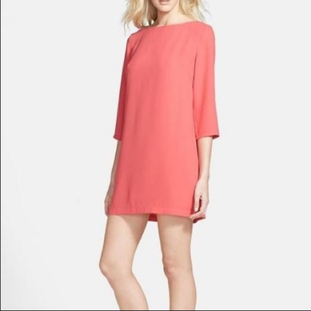 Leith Coral Boatneck Crepe Shift Dress Size S